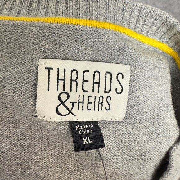 Threads & Heirs Sweater Men XL Light Gray Heather V-Neck  100% Cotton - Picture 3 of 10